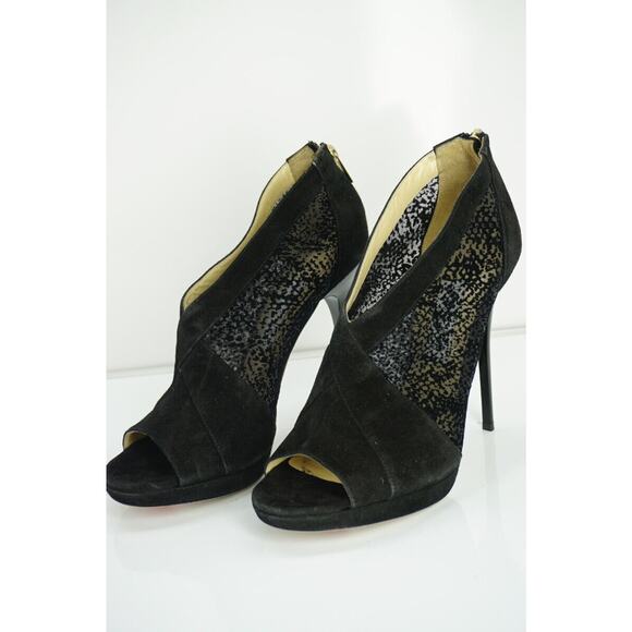 Jimmy Choo Vivid Black Lace Suede Platform Peep Booties Size 40.5 10.5 New $890 - Picture 6 of 10